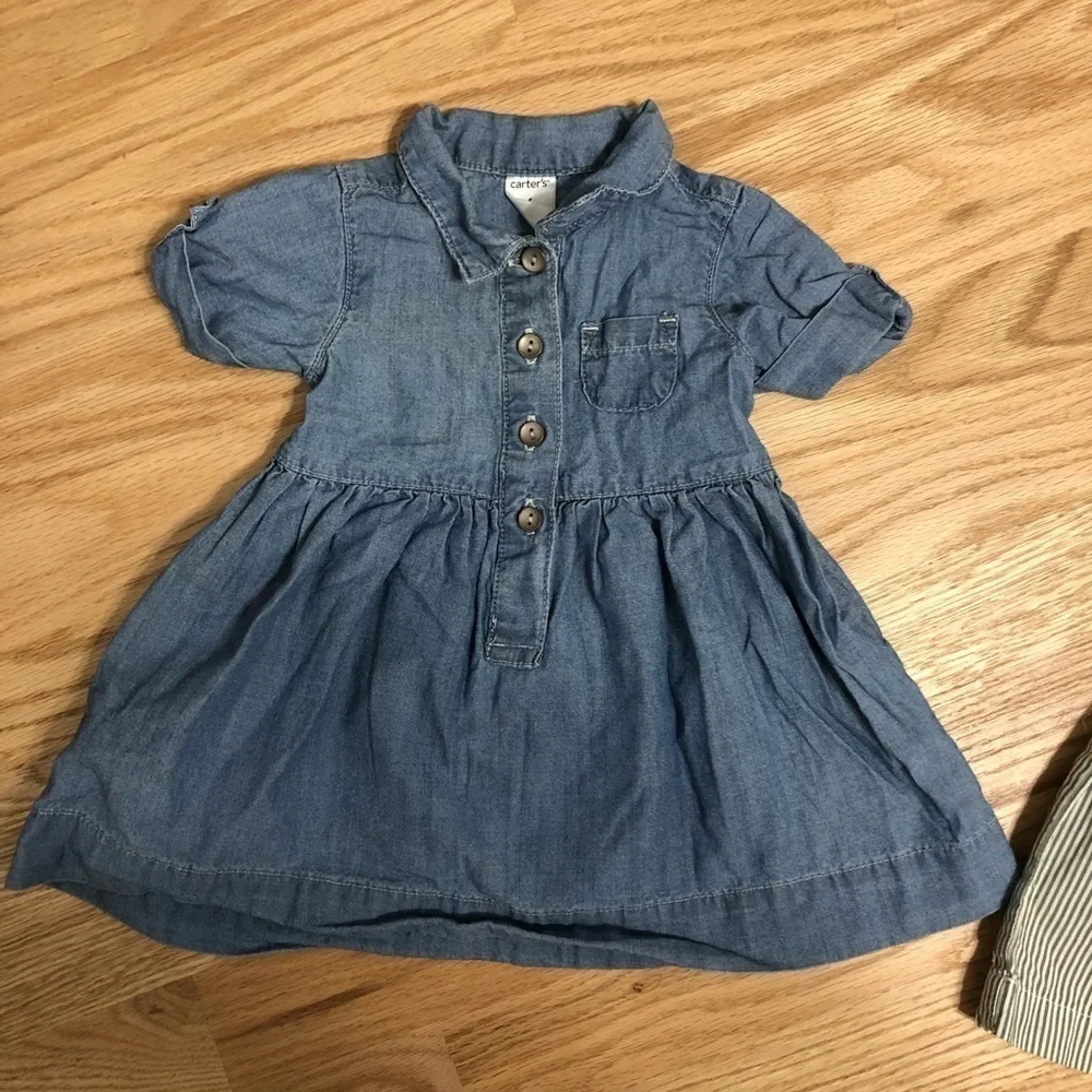 Carter’s 6 Month Dress Bundle Denim Striped Baby Girl Blue Black Short Sleeve